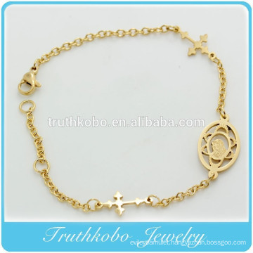 TKB-B0063 IP Gold baptism gift for godparent catholic jewelry sideways cross bracelet